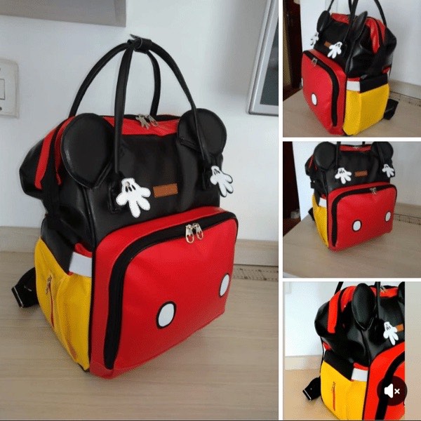 Mochila multifuncional temática nas cores preto, vermelho e amarelo